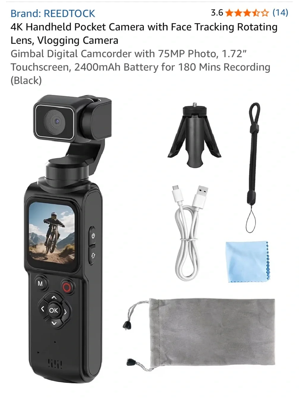 Sports Camera 4K Ultra Handheld Action Camera - Black